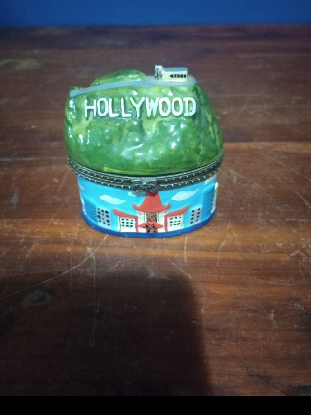 Hollywood Green & Blue Trinket Box With CeramStar Inside- Decorative Home Accent